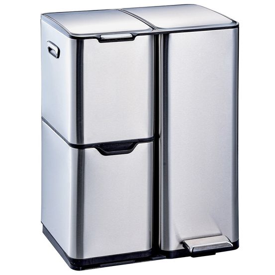 Poubelle pédale tri sélectif haja argent 60l