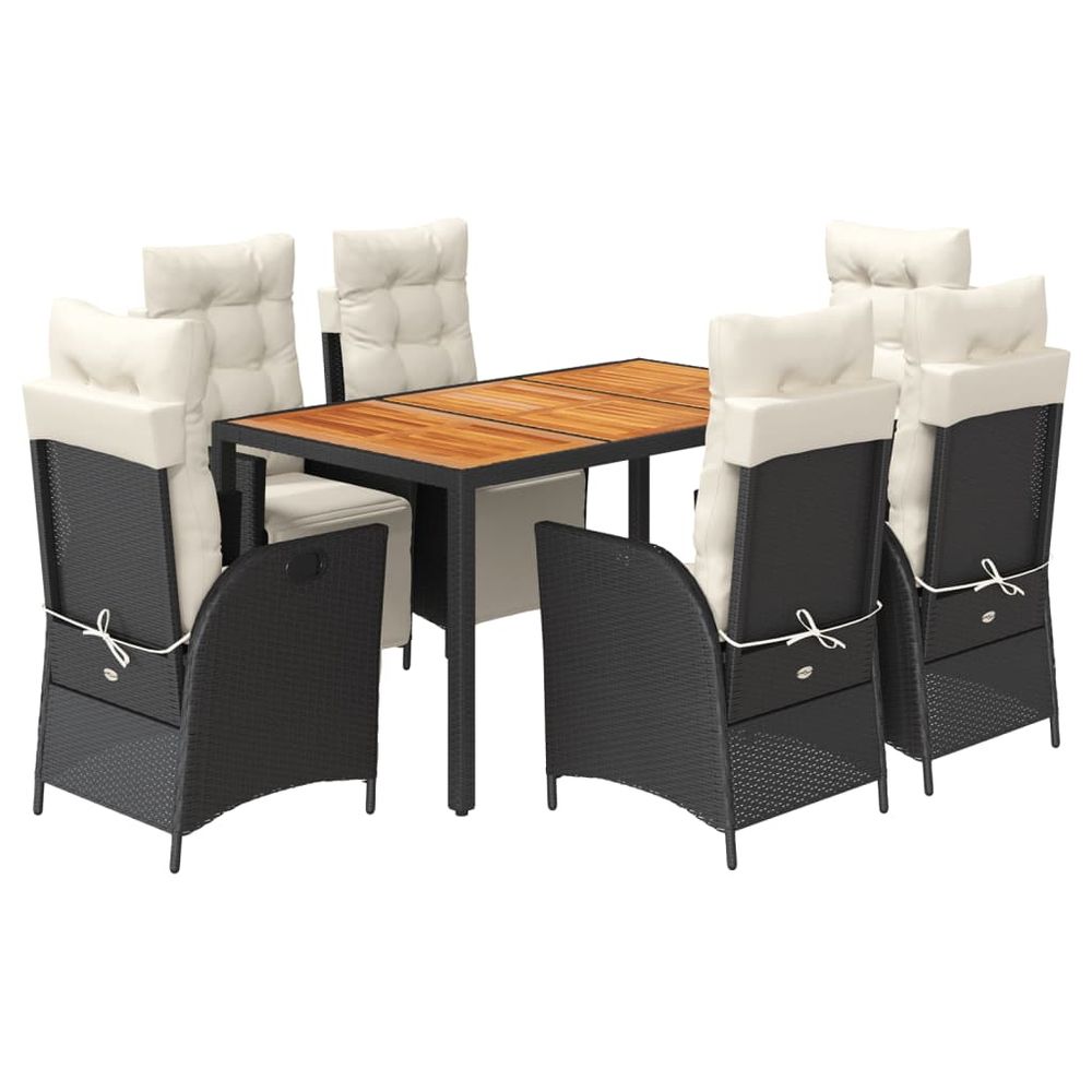 Ensemble à manger de jardin coussins 7pcs noir résine tressée