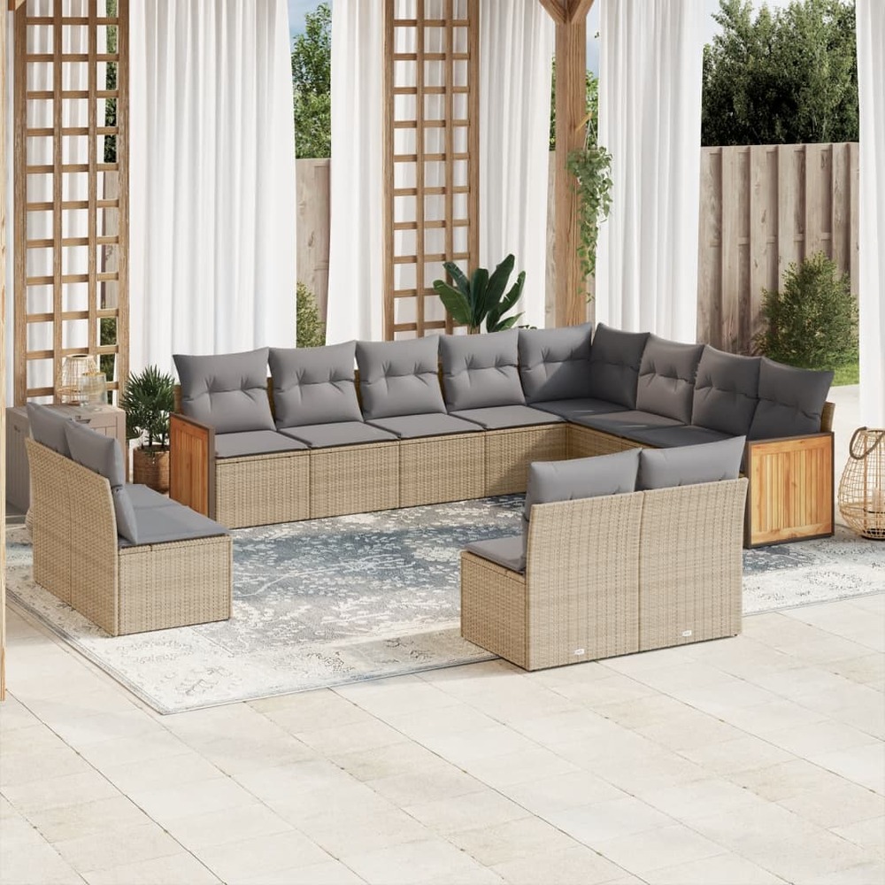 Salon de jardin avec coussins 12 pcs beige résine tressée