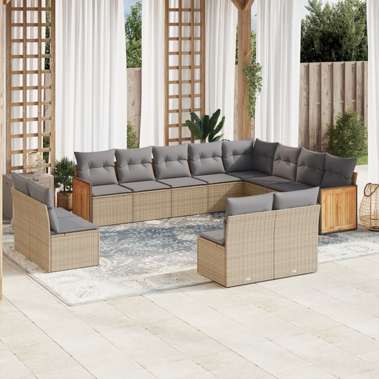 Salon de jardin avec coussins 12 pcs beige résine tressée