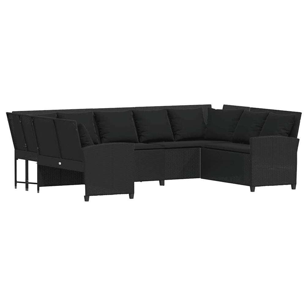 Canapé de jardin avec coussins noir résine tressée