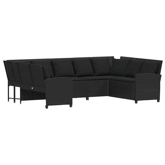 Canapé de jardin avec coussins noir résine tressée