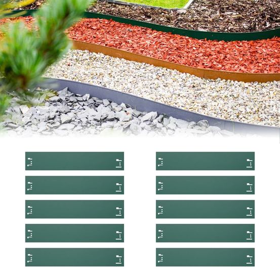 Jeu de 10 bordure de jardin en métal 13,5cm x 120cm | bordure jardin | bordures de jardin, couleur: vert