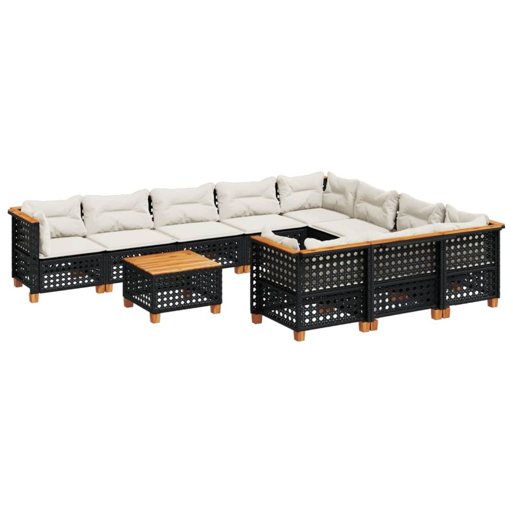 Salon de jardin 11 pcs avec coussins noir résine tressée