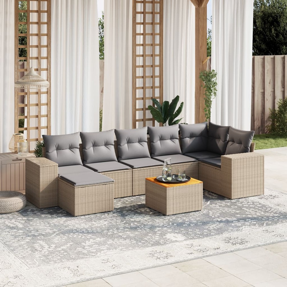 Salon de jardin avec coussins 8 pcs beige résine tressée