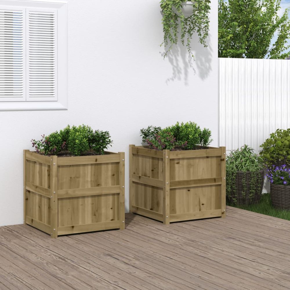 Lot de 2 jardinières carrées bois pin traité autoclave 60x60x60 cm