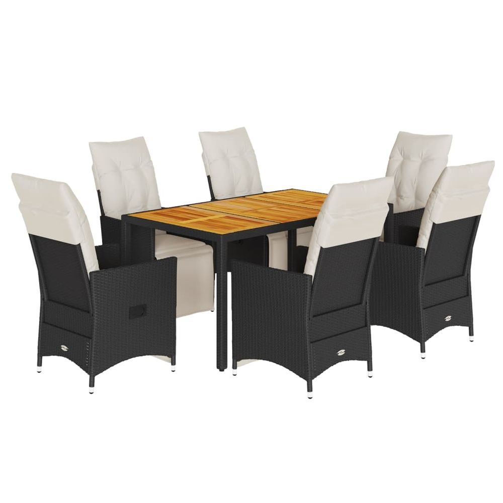 Ensemble à manger de jardin coussins 7 pcs noir résine tressée