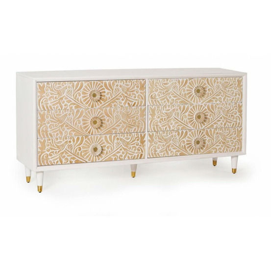 Bahut 6 tiroirs bois blanc - catalina décoration d'autrefois