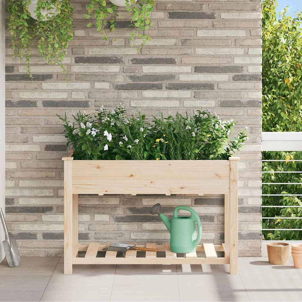Bac à plantes bois de sapin avec étagère de rangement pour jardin 115cm beige