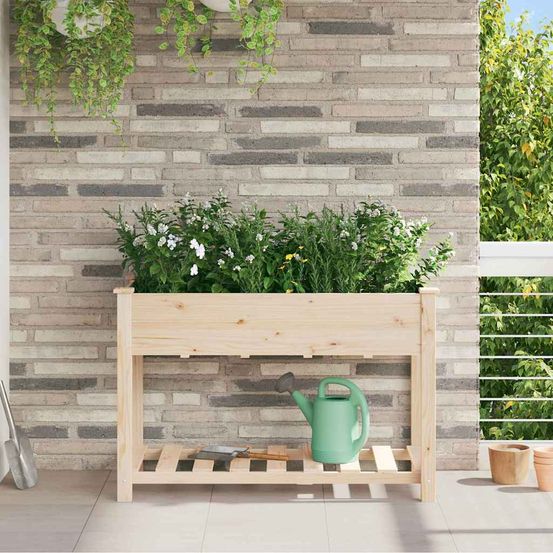Bac à plantes bois de sapin avec étagère de rangement pour jardin 115cm beige