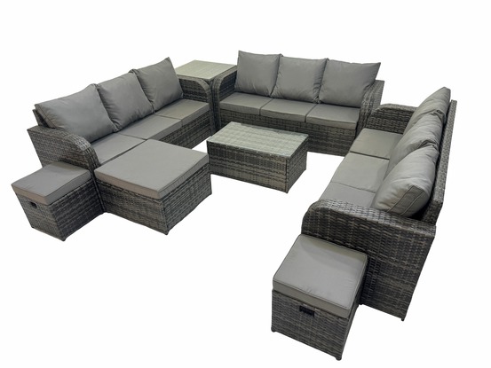 Ensemble de canapés en rotin 12 places salon de jardin avec table basse rectangulaire canapé 3 places table d'appoint 3 tabourets