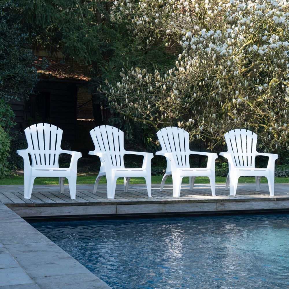 Lot de 4 fauteuils adirondack de jardin en résine empilables blanc