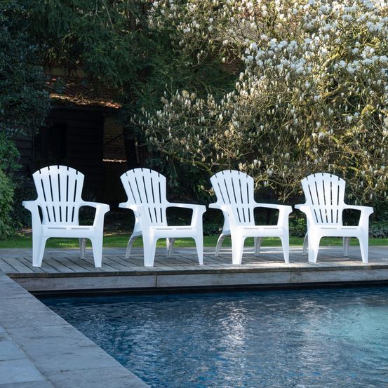 Lot de 4 fauteuils adirondack de jardin en résine empilables blanc