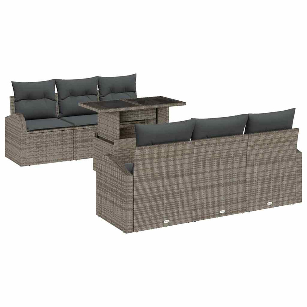 Ensemble de canapé de jardin 7 pcs gris poly rattan
