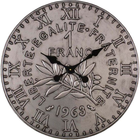 Horloge en fer pièce de monnaie 60 cm 1 franc - argent