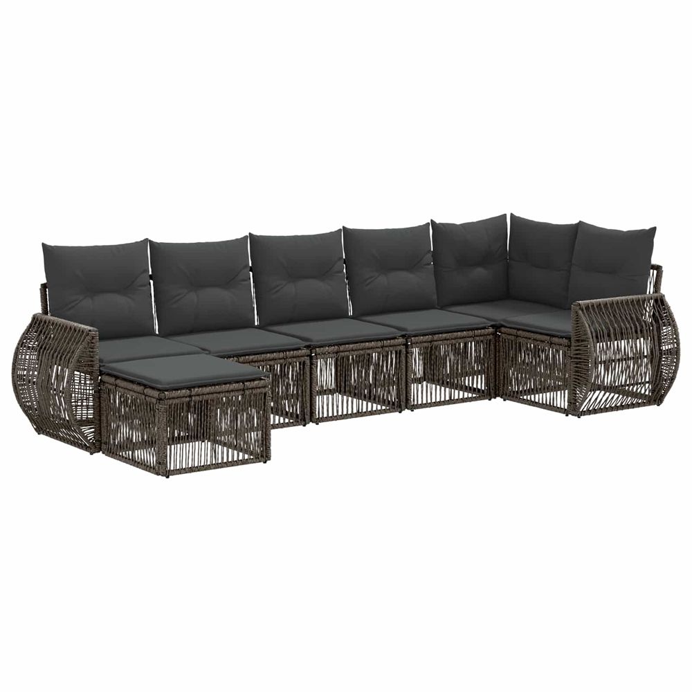 Ensemble de canapé de jardin 7 pc gris et gris foncé polyrotin