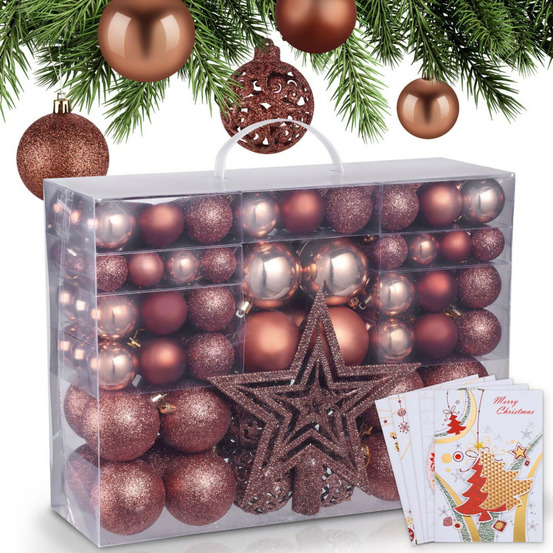 Boules de noël brunes décorations de sapin coffret de 128 pièces inclus ètoile de sapin-5 cartes