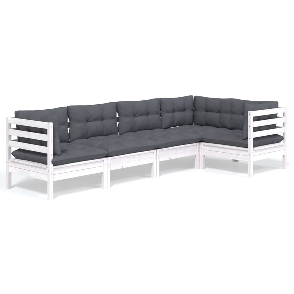 Salon de jardin 5 pcs avec coussins blanc bois de pin