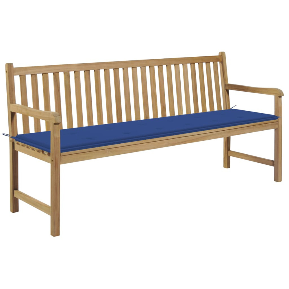 Banc de jardin avec coussin bleu royal 175 cm teck massif