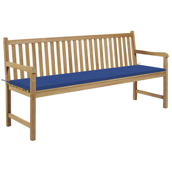 Banc de jardin avec coussin bleu royal 175 cm teck massif