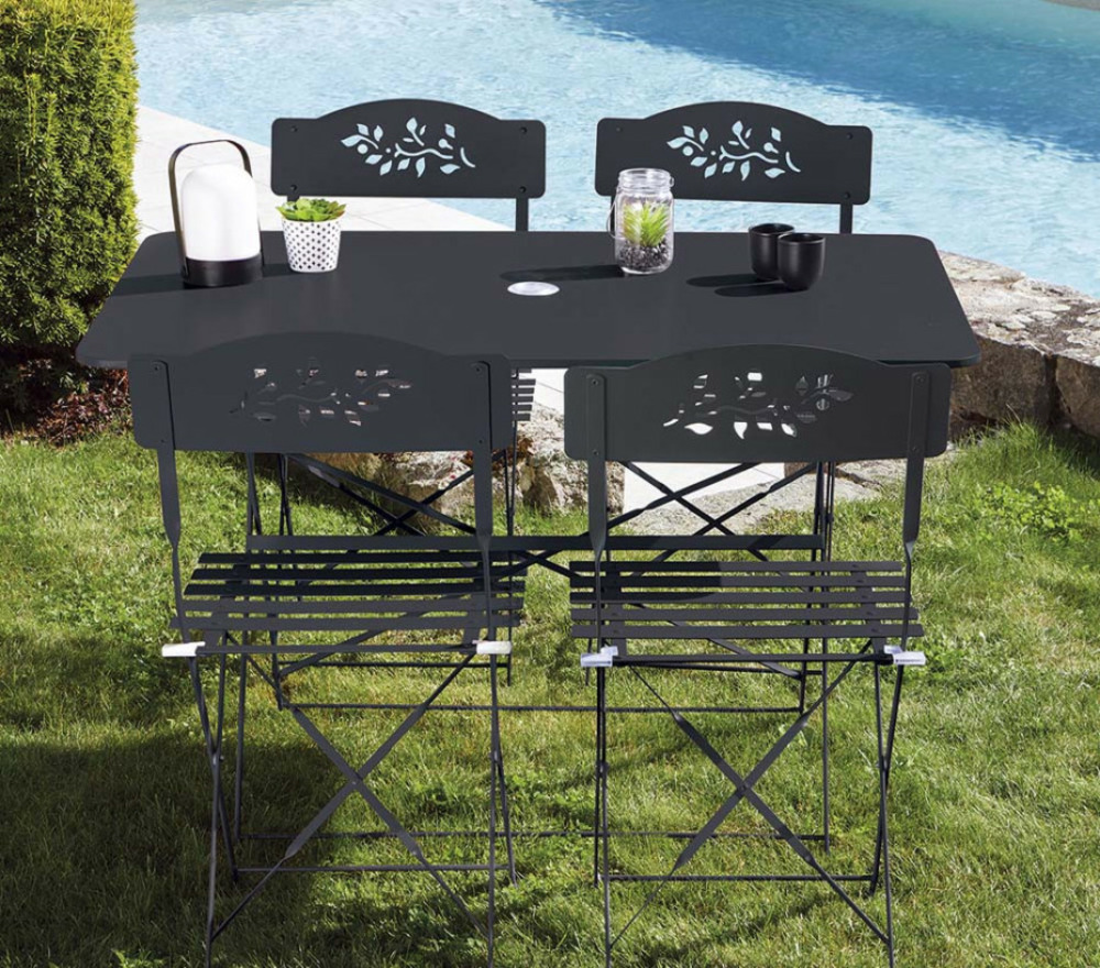 Ensemble table et chaises de jardin - 4 places - gris anthracite - venone