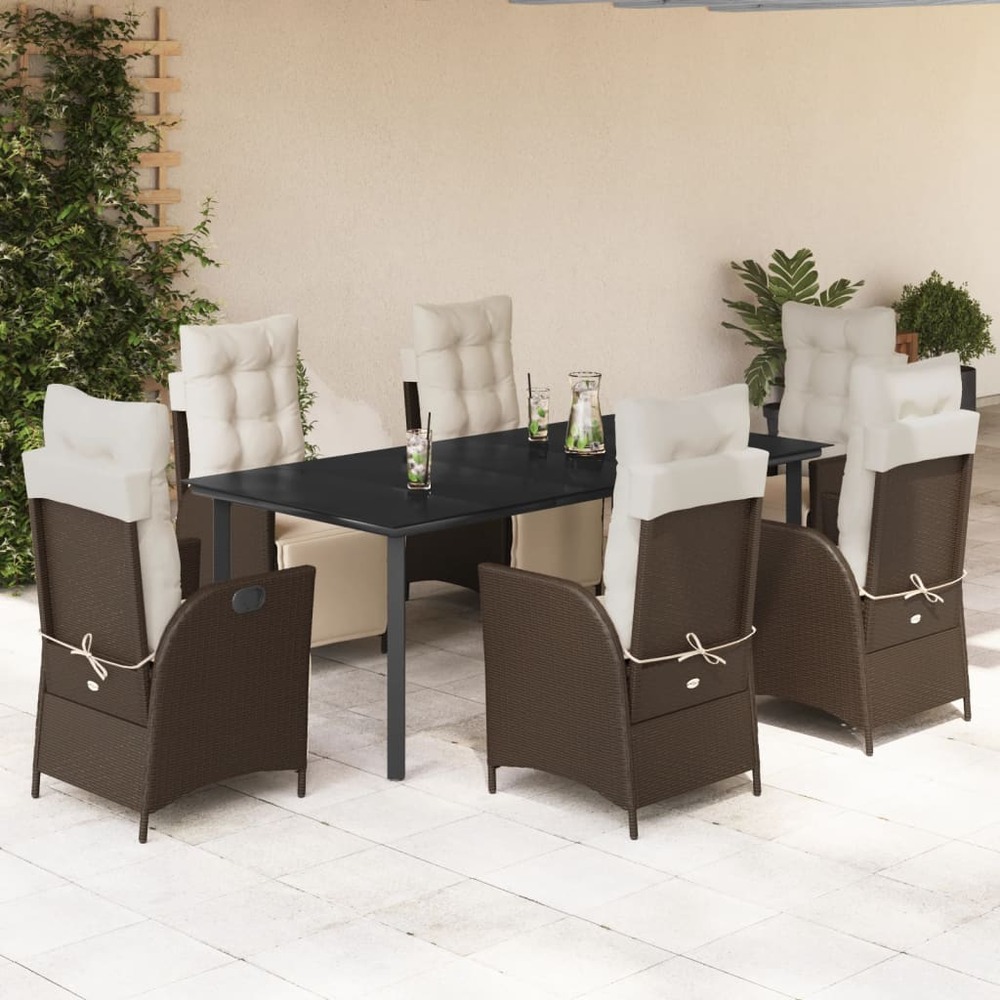 Ensemble à manger de jardin et coussins 7 pcs marron rotin