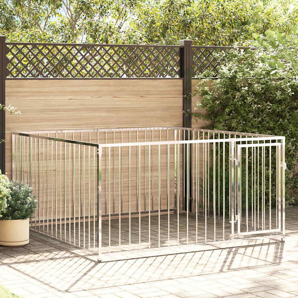 Enclos chien acier extérieur parc entraînement sécurisé 200x200cm argenté