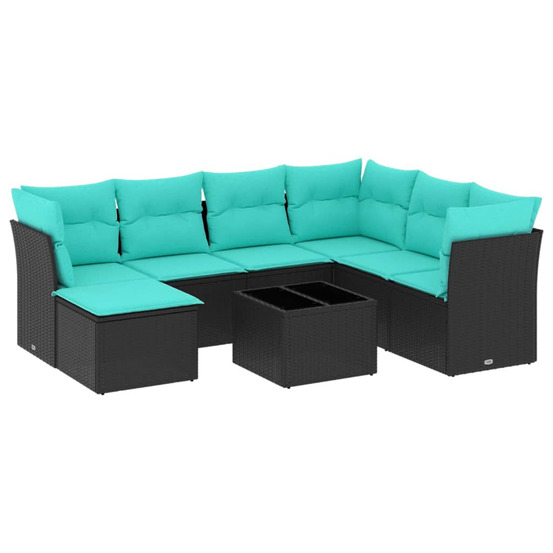 Salon de jardin 8 pcs avec coussins noir résine tressée