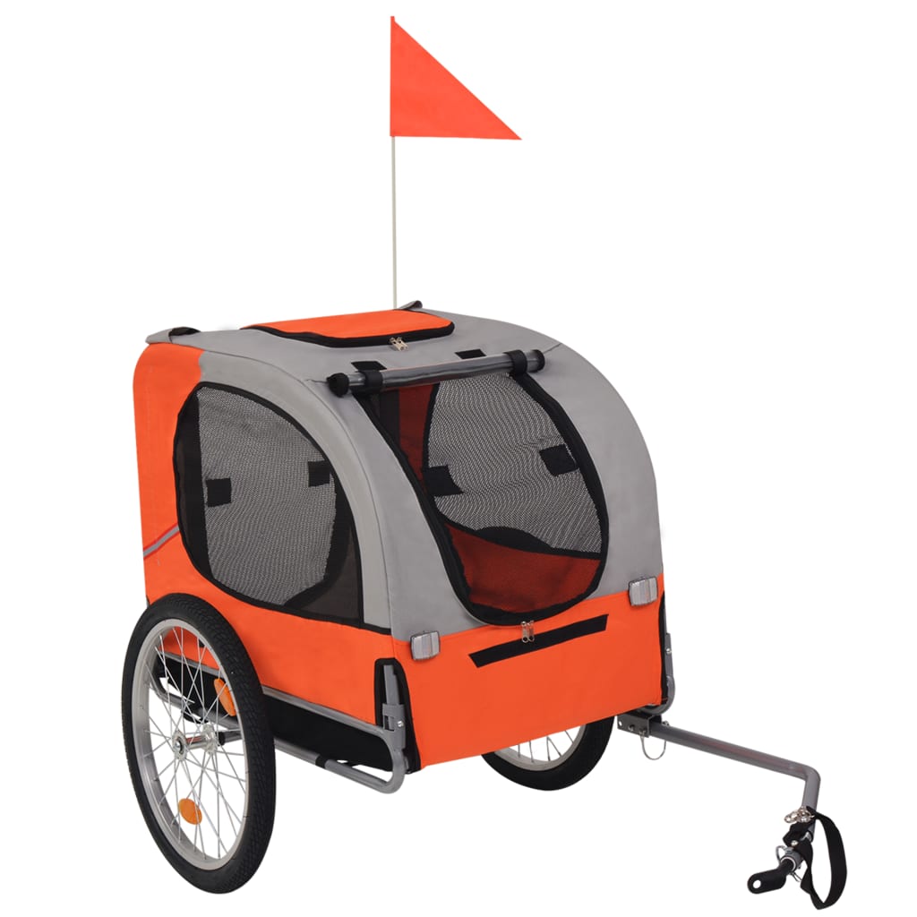 Remorque de vélo pour chiens orange et gris