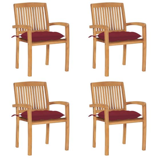 Chaises de jardin empilables avec coussins lot de 4 teck solide