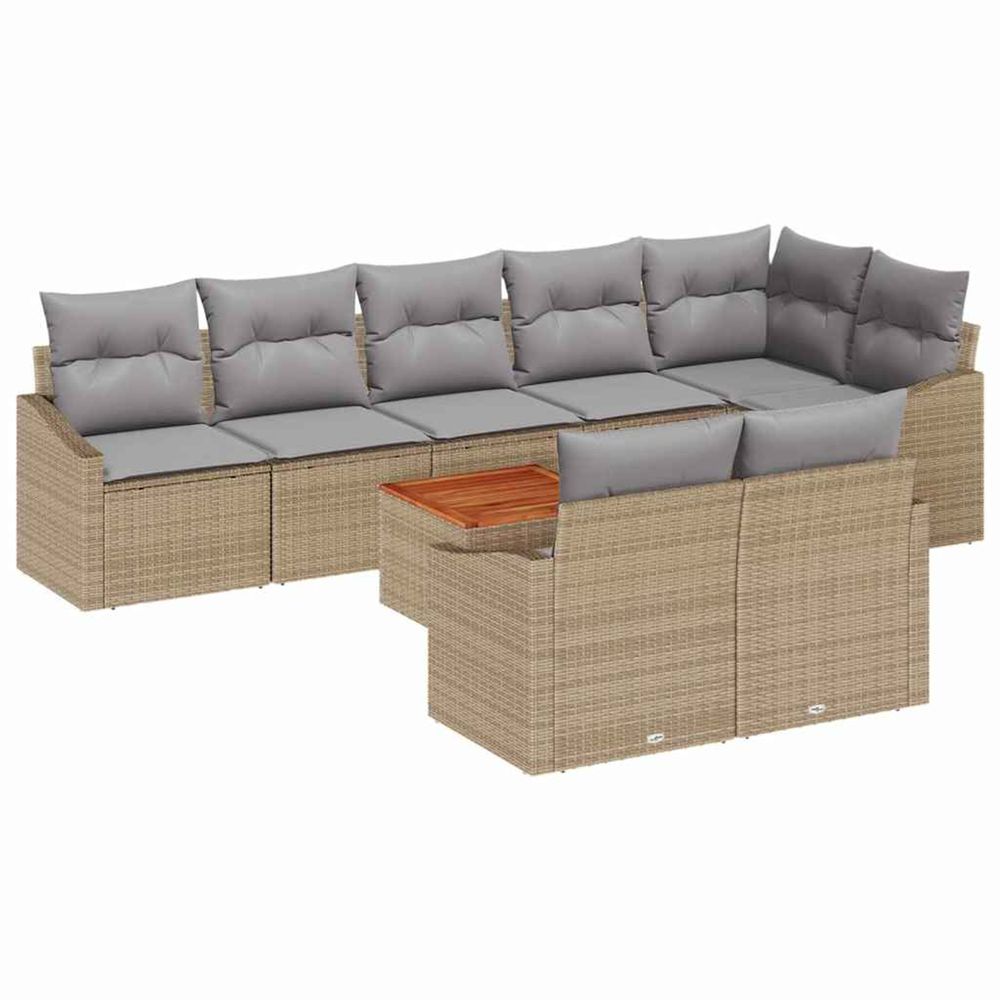 Ensemble de canapé de jardin 9 pc beige et gris clair polyrotin