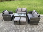 Ensemble de meubles de jardin en rotin ave 2 canapé d'amour table basse chaises inclinable 2 tabourets mélange gris foncé