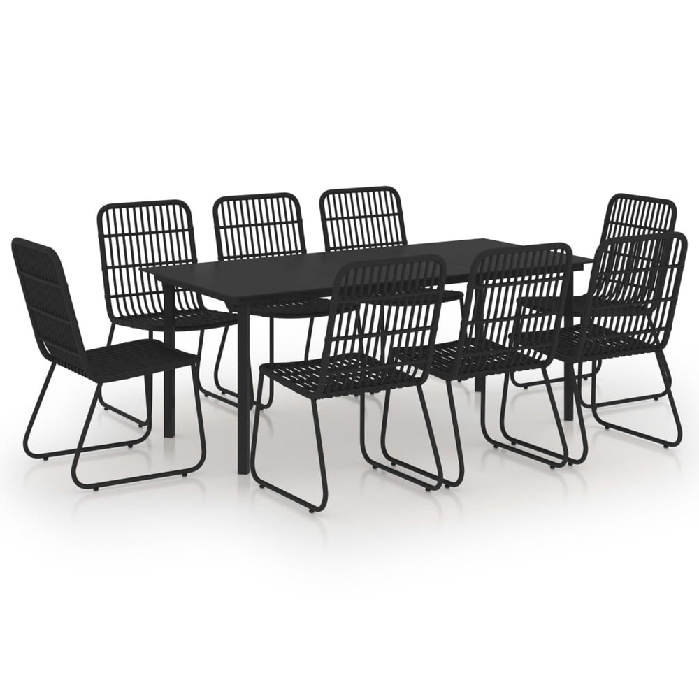 Ensemble à manger d'extérieur 9 pcs résine tressée et verre