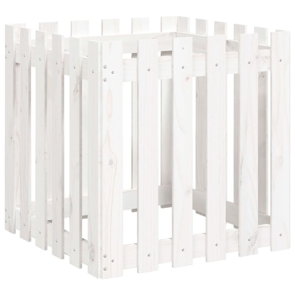 Jardinière avec design de clôture blanc 60x60x60 cm pin massif