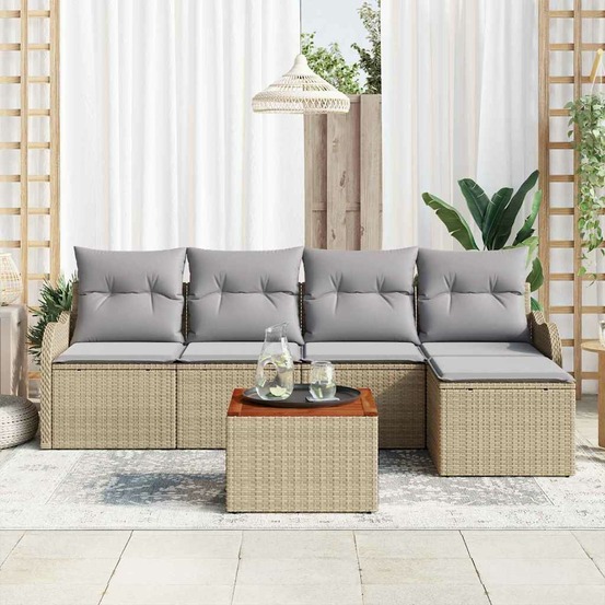 Ensemble de canapé de jardin avec coussin 6 pcs beige polyrotin