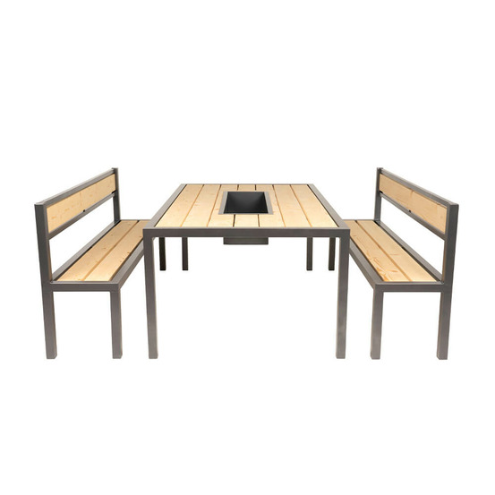 Home deluxe - salon de jardin naxos - 200 x 76 x 114 cm, matériau : acier, mélèze de sibérie, 3 pièces - 1 table, 2 bancs i salon de