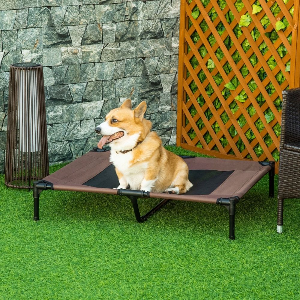 Transat chien surélevé métal jardin tissu respirant 92x76cm marron - comfortxl pet living