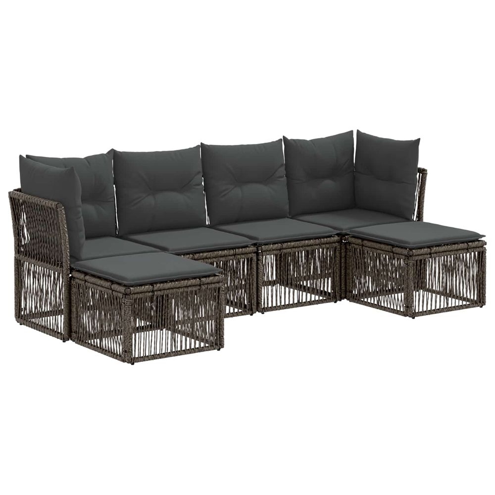 Ensemble de canapé de jardin 6 pc gris polyrotin