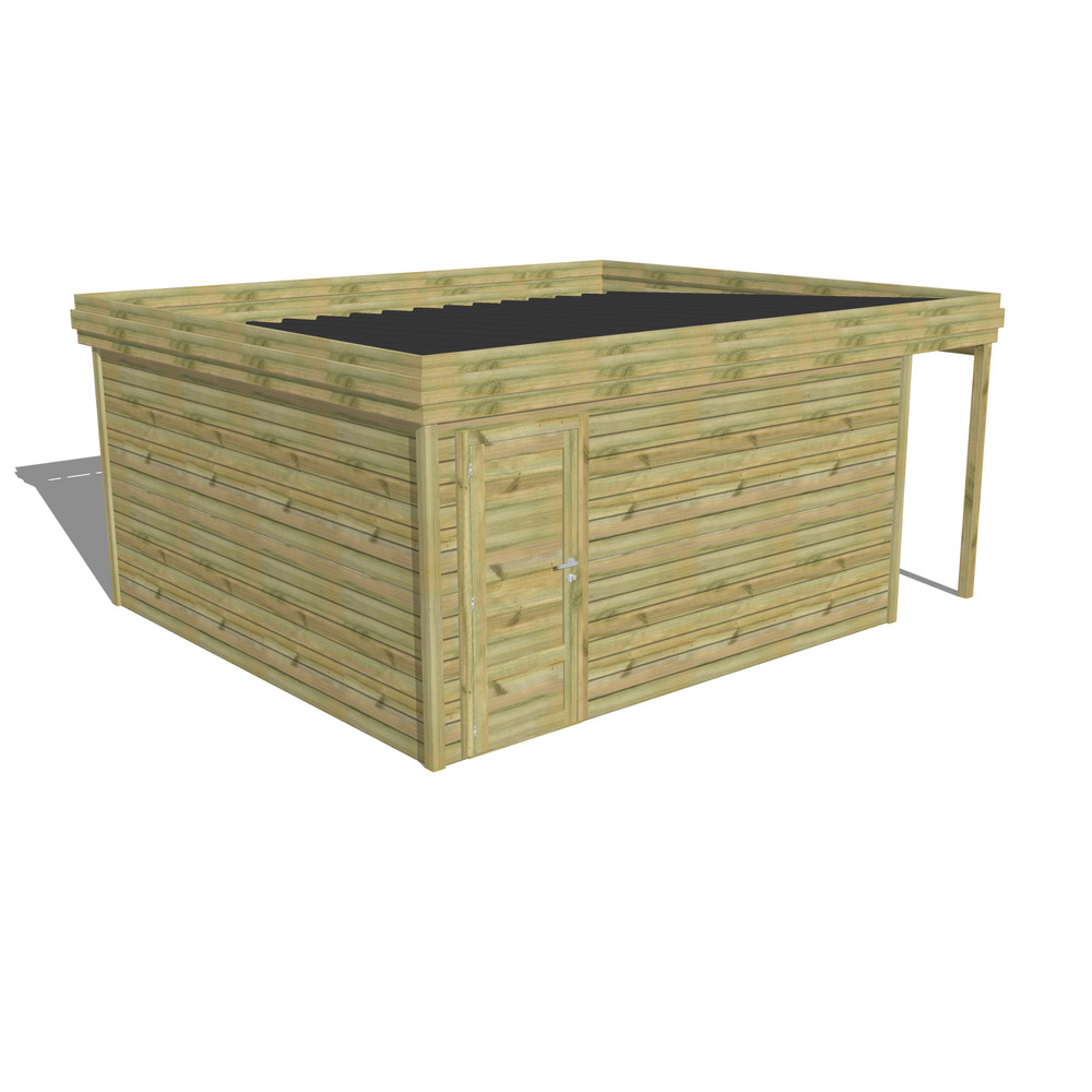Abri de jardin bois pin traité autoclave 27mm - 5,34x4,34m / 23m2 - bac acier - abri français