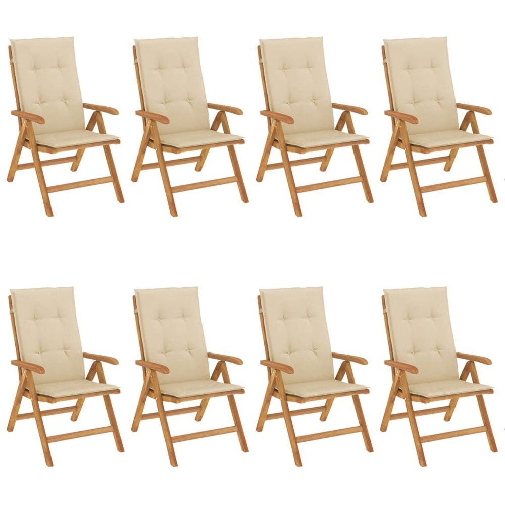 Chaises de jardin inclinables et coussins lot de 8 teck solide