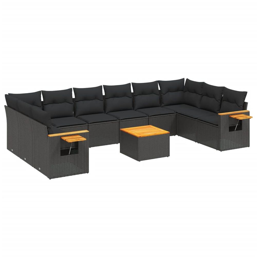 Salon de jardin 11 pcs avec coussins noir résine tressée