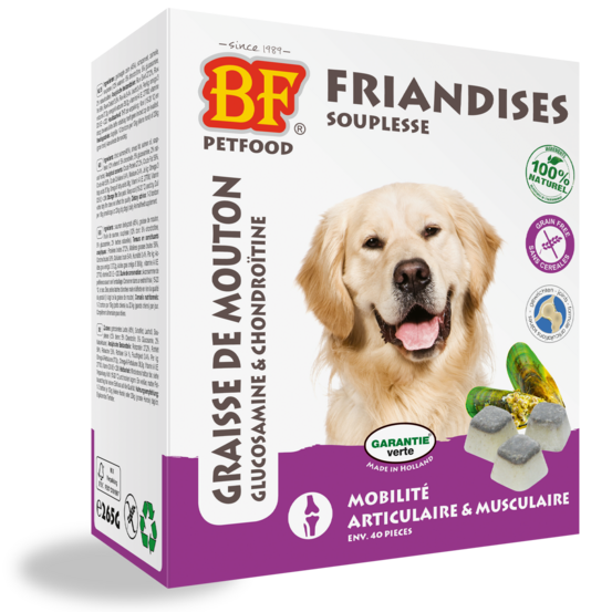 Bonbons Souplesse Mobilité pour chien, chondroïtine, glucosamine, 265g/40p