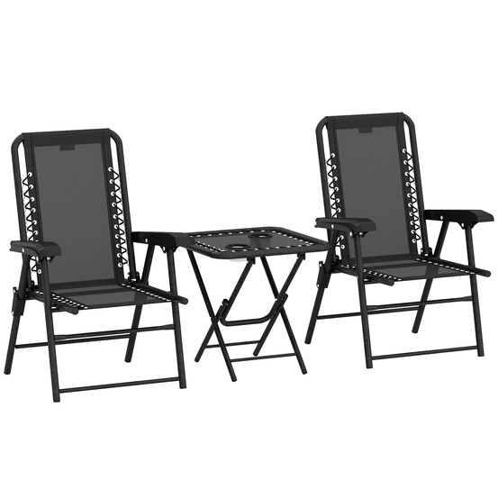 Ensemble bistro 3 pièces acier : résistant, table pliante + porte-gobelet + chaises, noir