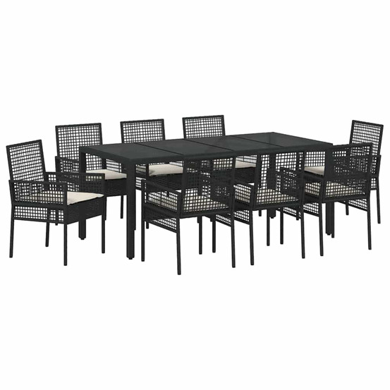 Ensemble de salle à manger pour jardin 9 pcs noir poly rotin