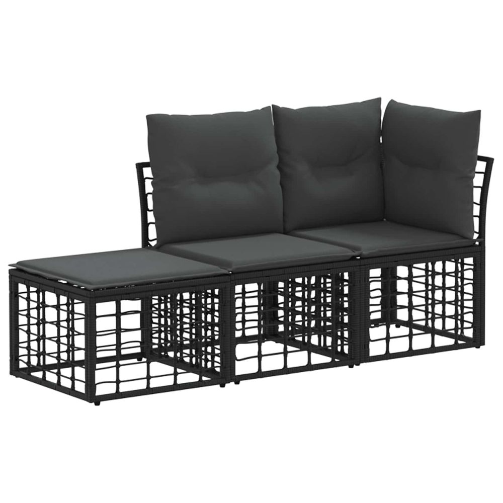 Ensemble de canapés d'extérieur 3 pc noir polyester