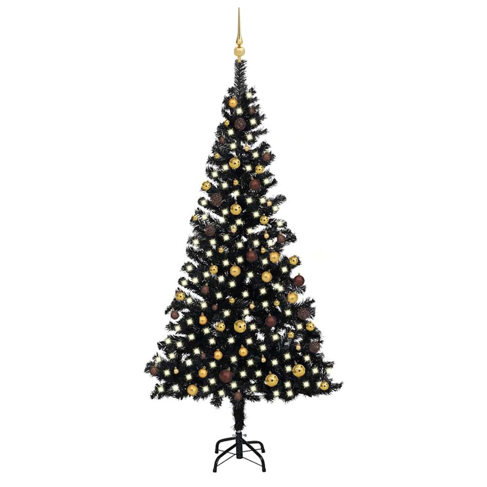 Arbre de noël artificiel pré-éclairé et boules noir 240 cm pvc