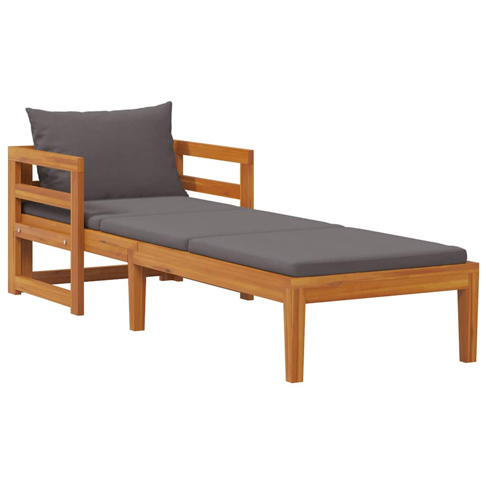 Chaise longue avec coussins gris foncé bois d'acacia solide bain de soleil