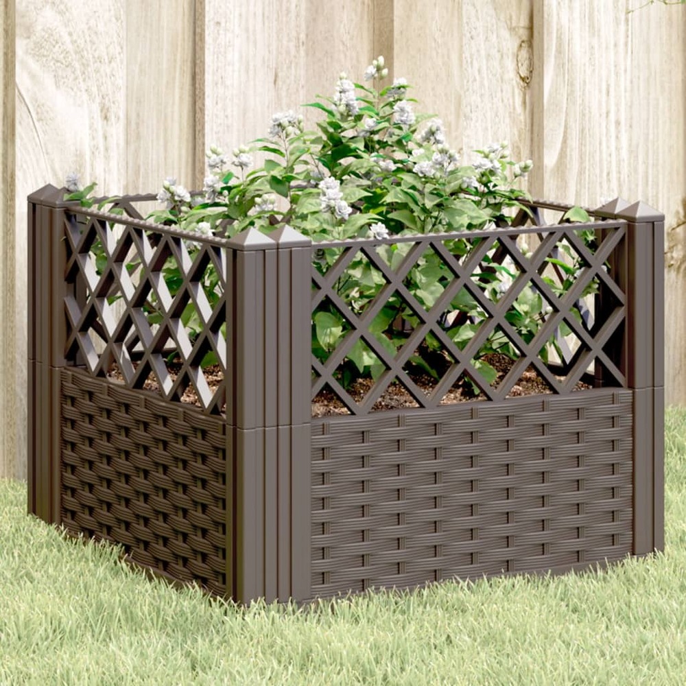 Jardinière avec piquets marron 43,5x43,5x43,5 cm pp