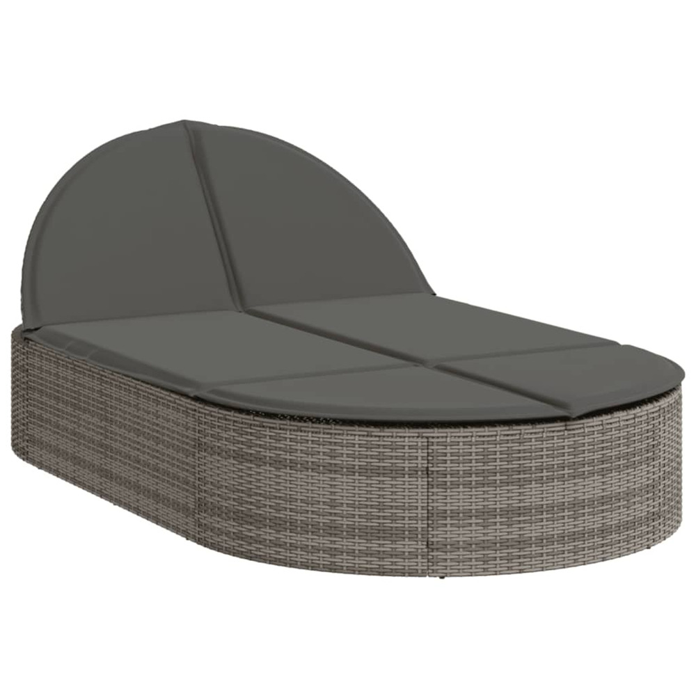 Chaise longue double avec coussins gris résine tressée bain de soleil
