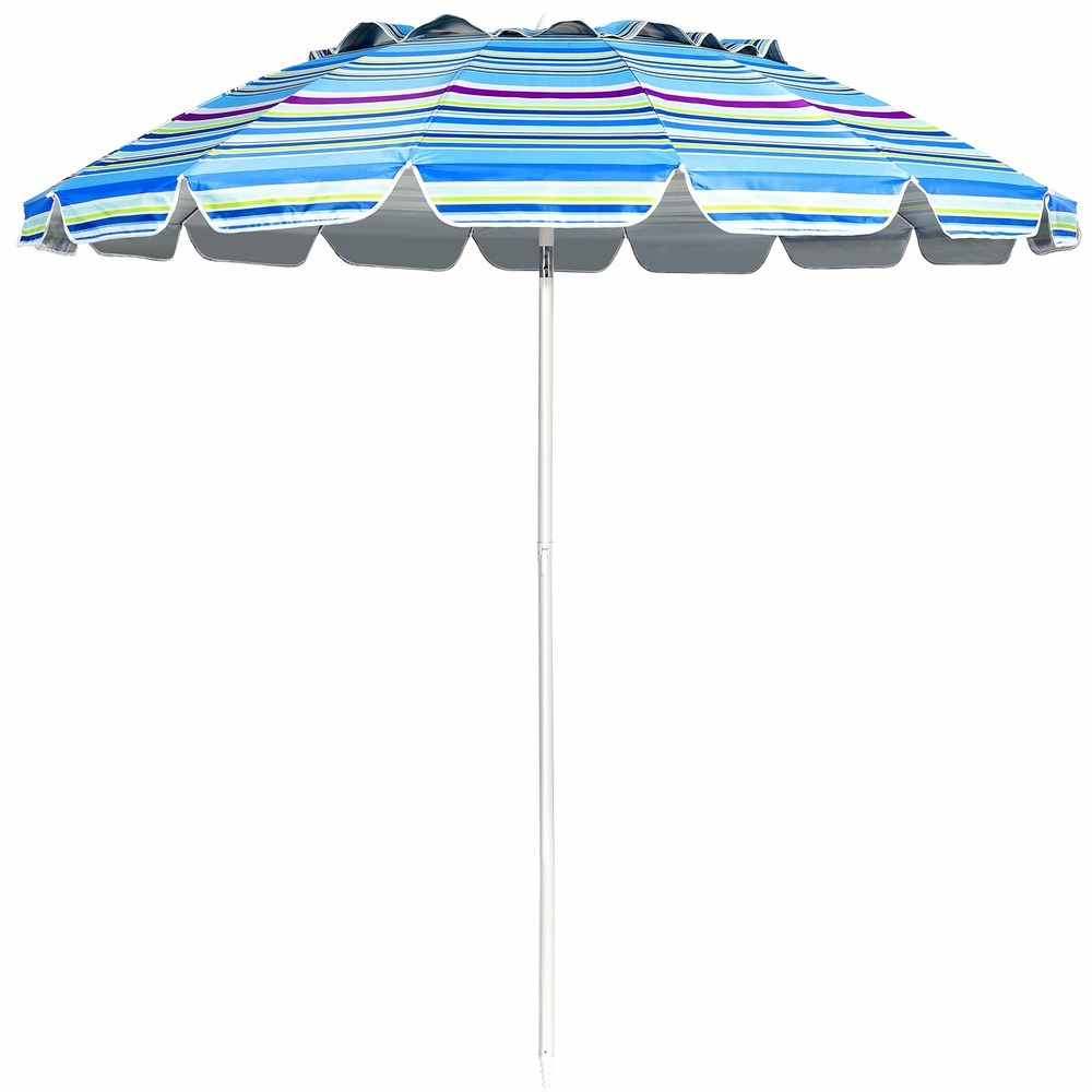 Parasol de plage inclinable 2,45 m protection upf 50+ baleines en fibre de verre avec sac pied amovible bleu